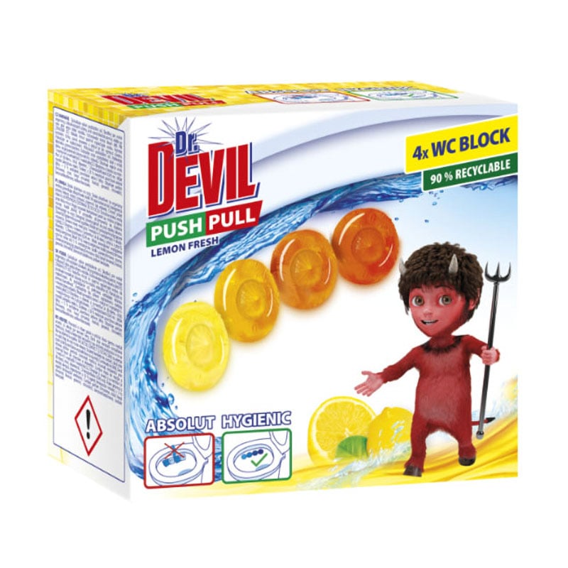 Туалетний блок для унітазу Dr. Devil Лимонна свіжість, 4*20 г